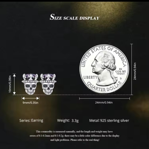 🆕 Sterling Silver Skull Earrings - Picture 5 of 10